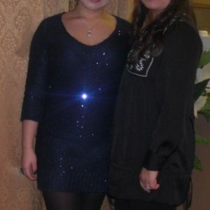 Max Studio Navy Blue 3/4 Sleeve Sequin Dress